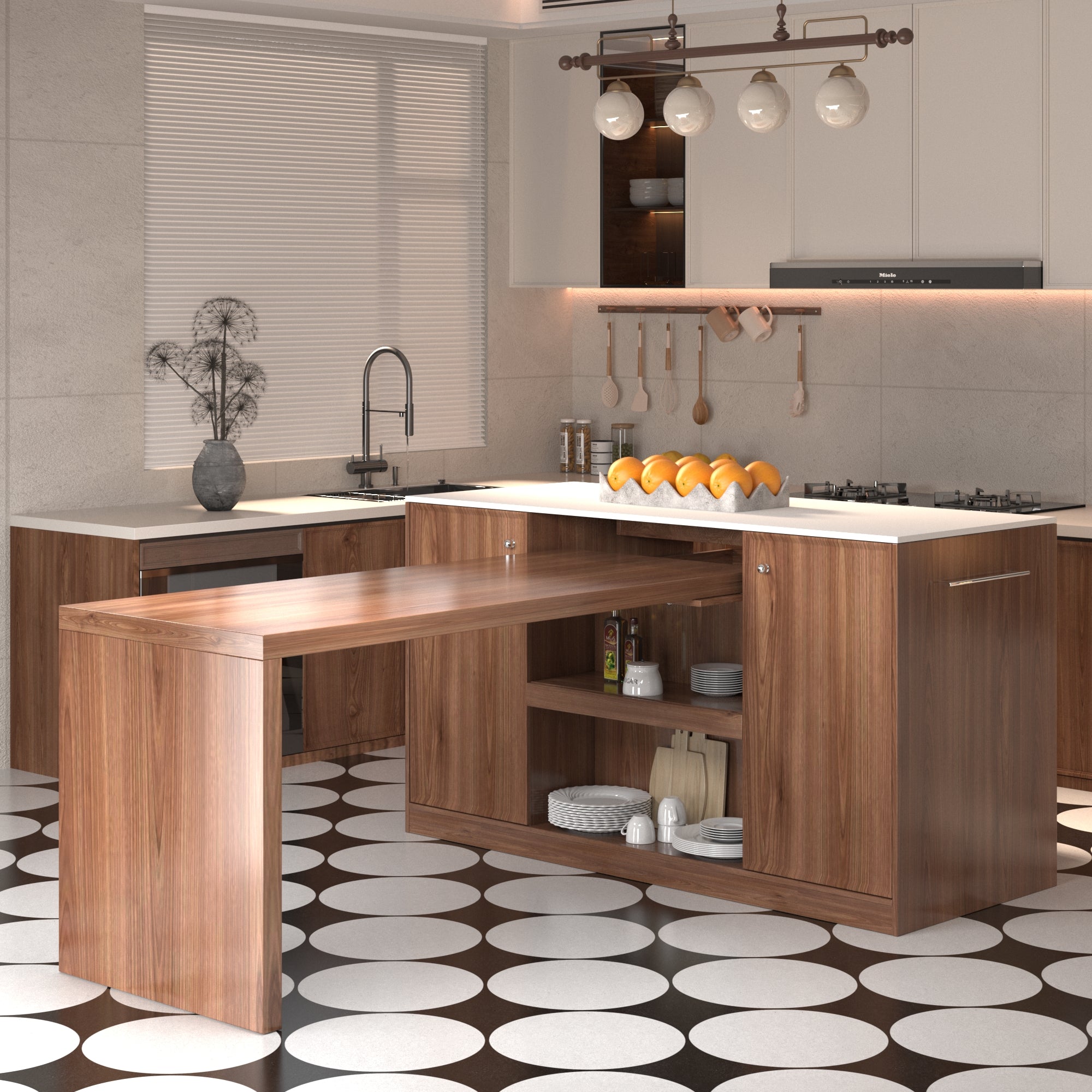 64“Small Kitchen Island with Expandable Dining table and Hidden Storage