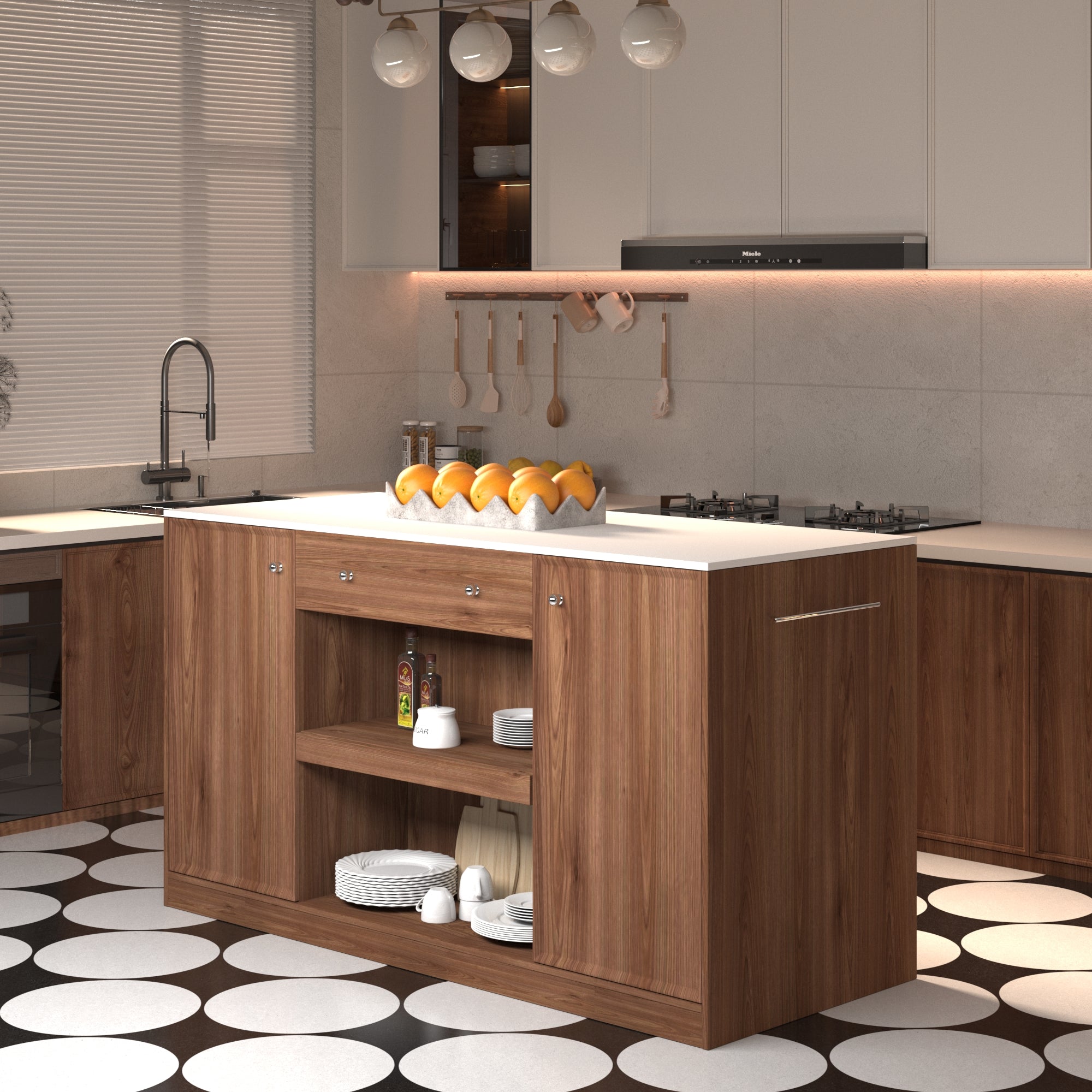 64“Small Kitchen Island with Expandable Dining table and Hidden Storage
