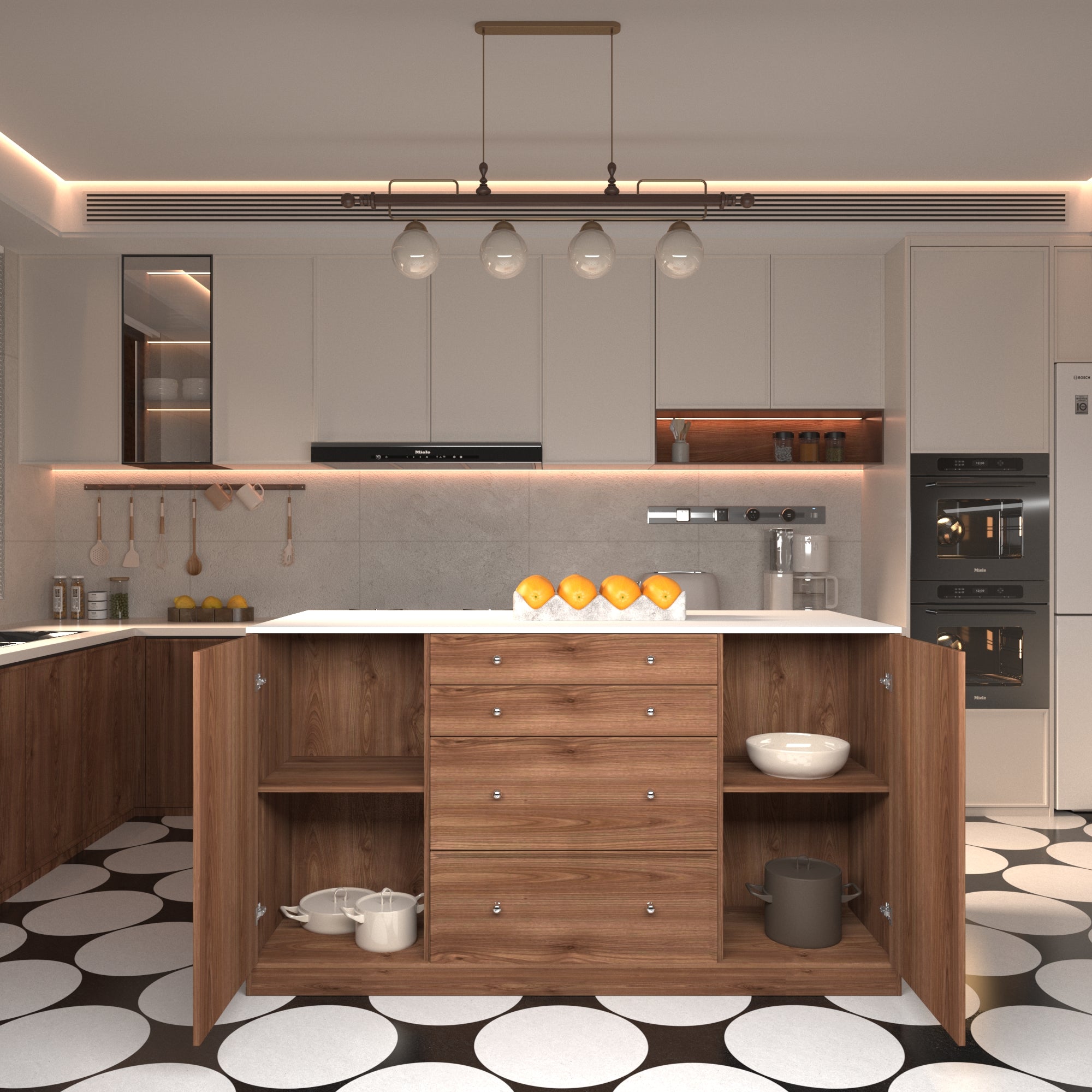64“Small Kitchen Island with Expandable Dining table and Hidden Storage