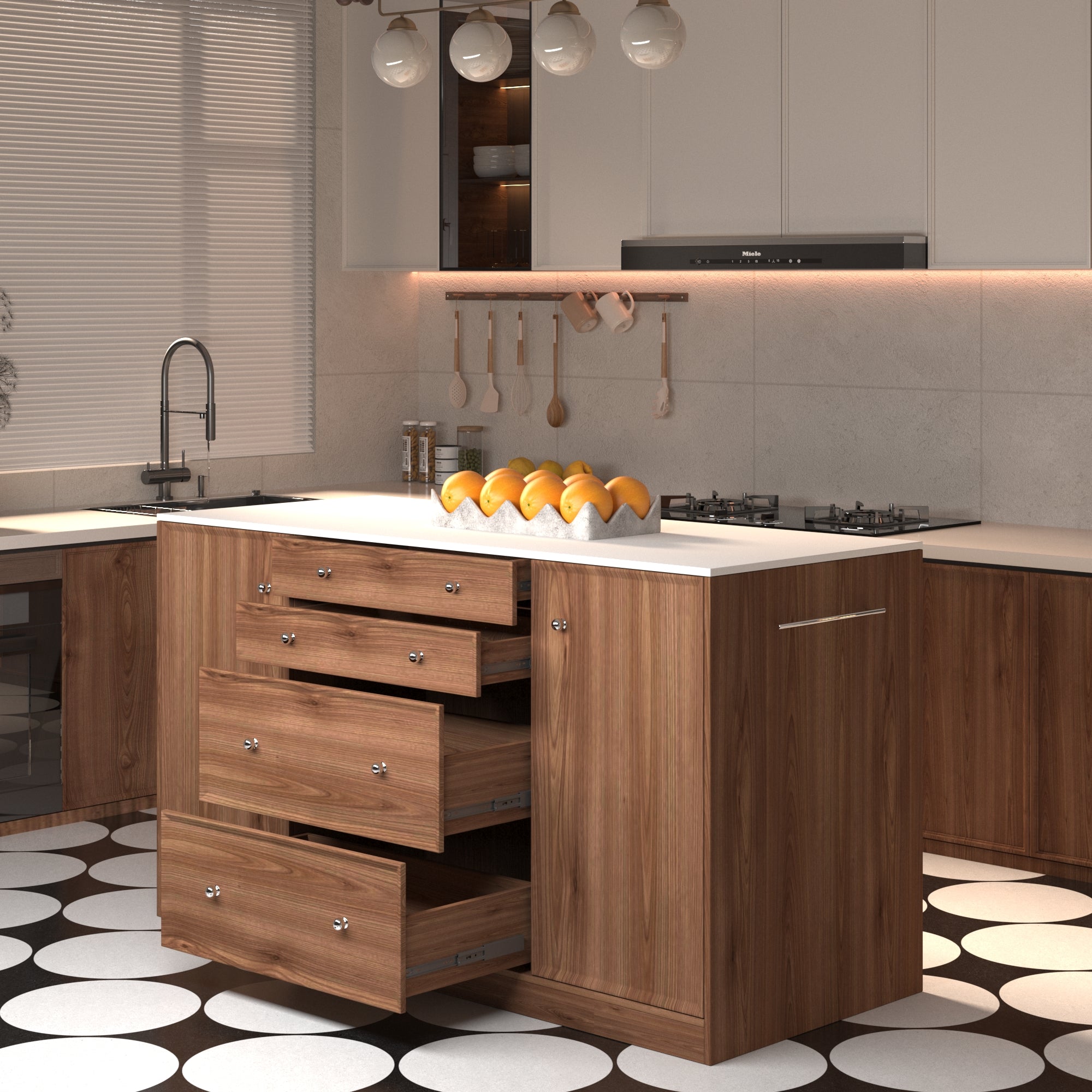 64“Small Kitchen Island with Expandable Dining table and Hidden Storage