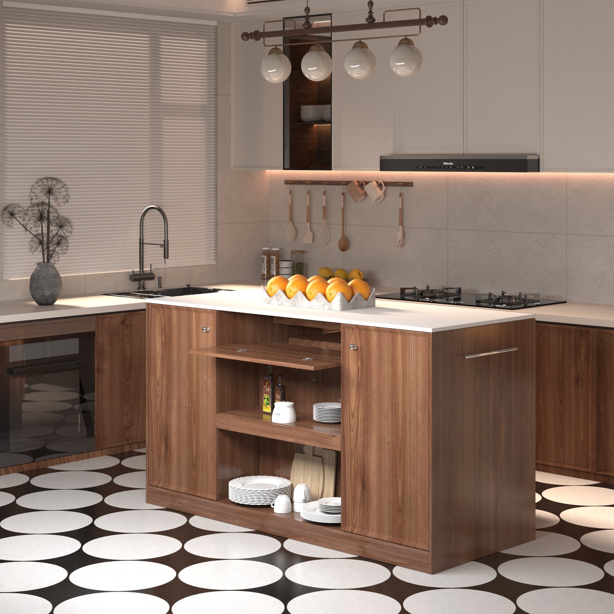 64“Small Kitchen Island with Expandable Dining table and Hidden Storage