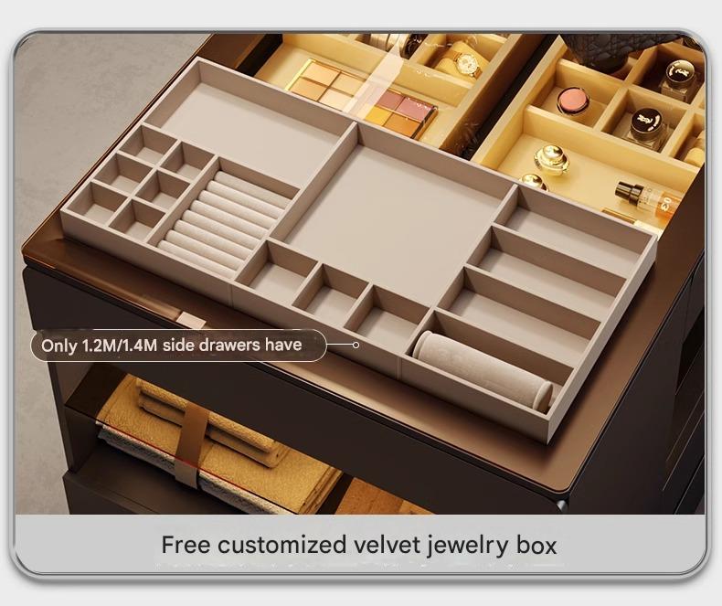 55" Glass Top Modern Dresser Walk-in Closet Island with Jewelry Storage and Light