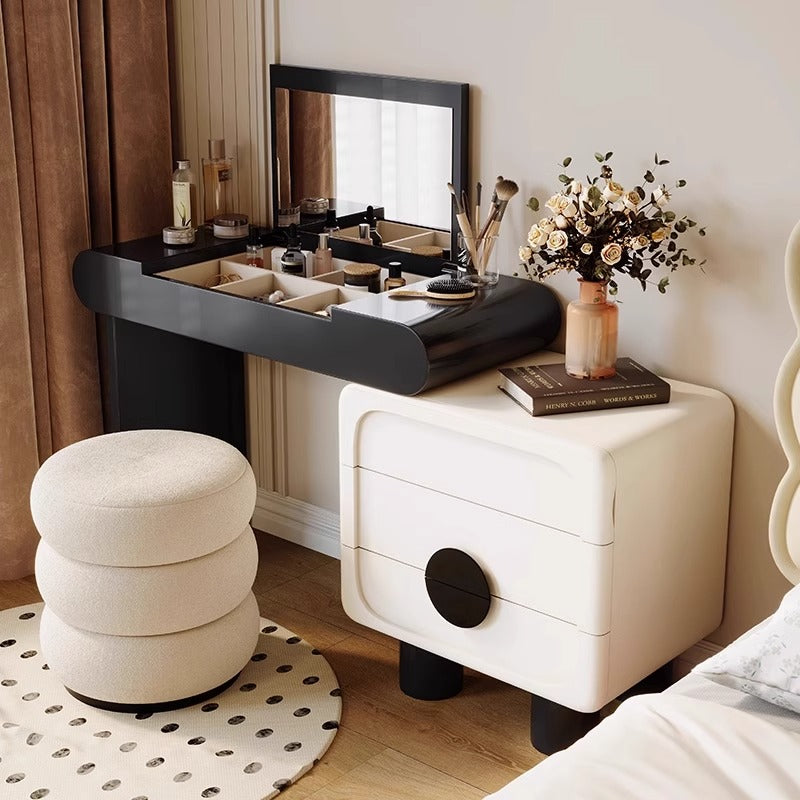 Mid-Century Modern Vanity Table with Flip Mirror, Extendable Desk & Storage Drawers