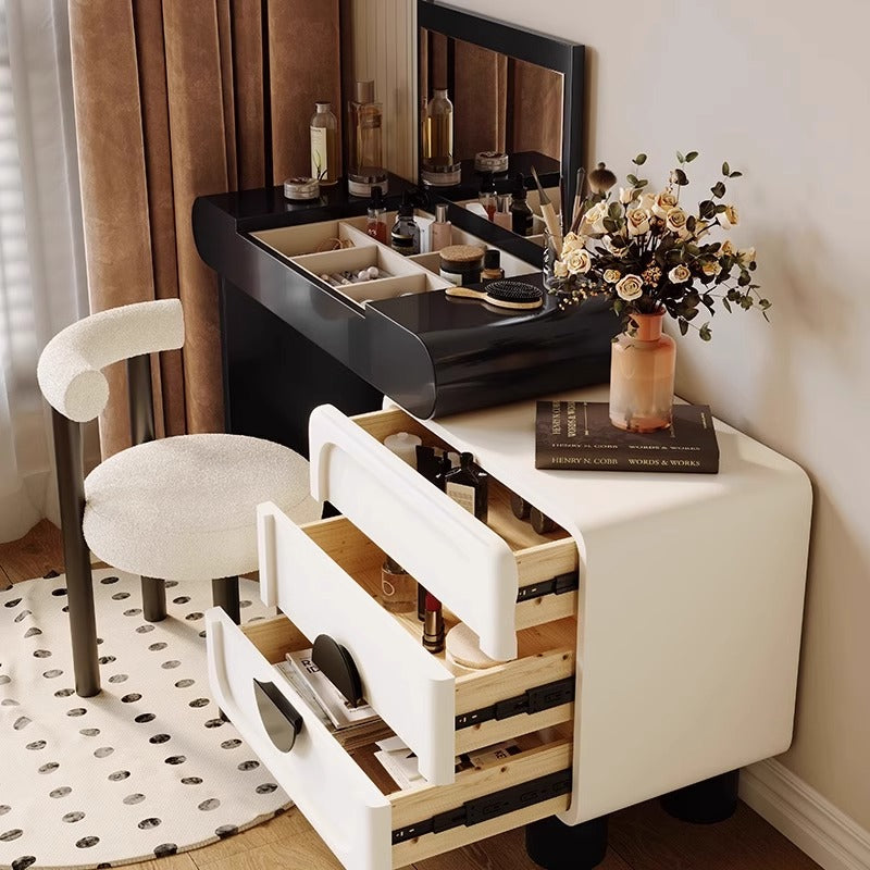 Mid-Century Modern Vanity Table with Flip Mirror, Extendable Desk & Storage Drawers