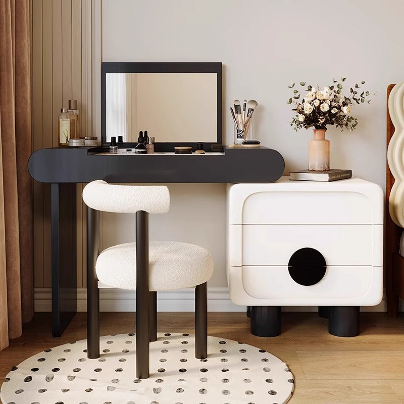Mid-Century Modern Vanity Table with Flip Mirror, Extendable Desk & Storage Drawers