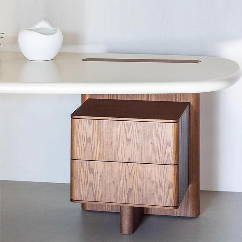 Mid-Century Modern Walnut Desk – Rounded Edge Writing Table with Drawers for Home Office