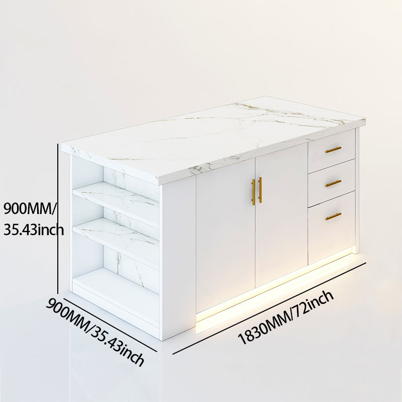 72 inch white Modern Kitchen island with Cabinets ,Bar, Electrical Outlet and Light
