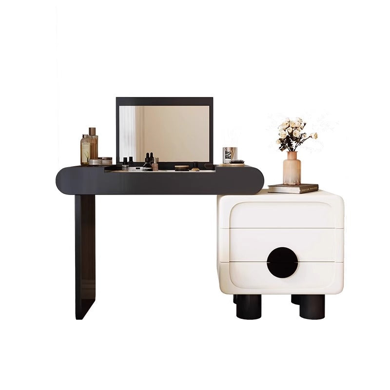 Mid-Century Modern Vanity Table with Flip Mirror, Extendable Desk & Storage Drawers