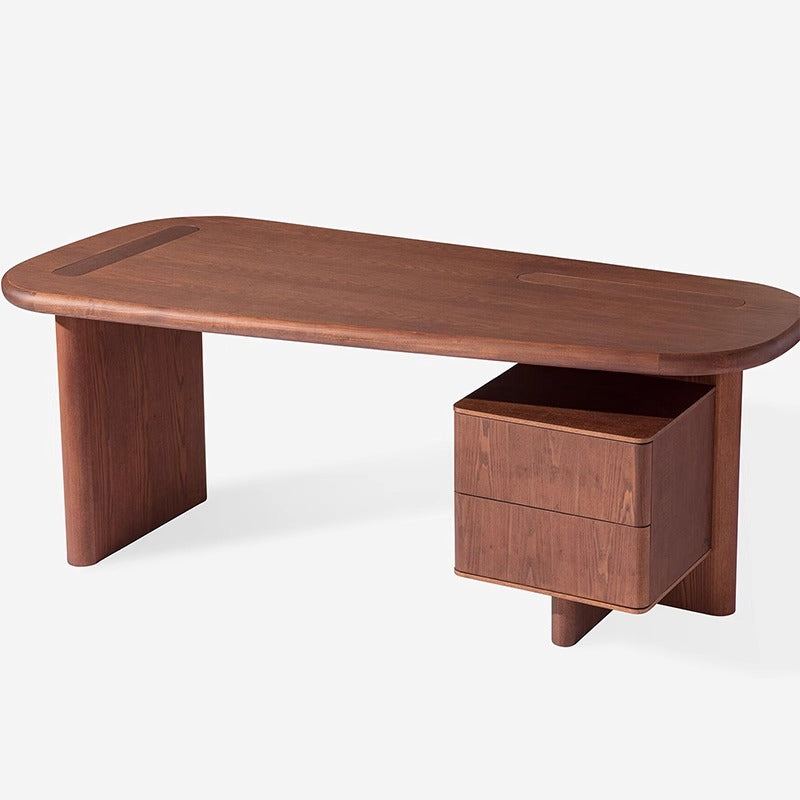 Mid-Century Modern Walnut Desk – Rounded Edge Writing Table with Drawers for Home Office