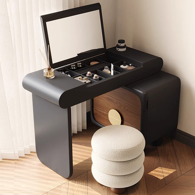 Mid-Century Modern Vanity Table with Flip Mirror, Extendable Desk & Storage Drawers