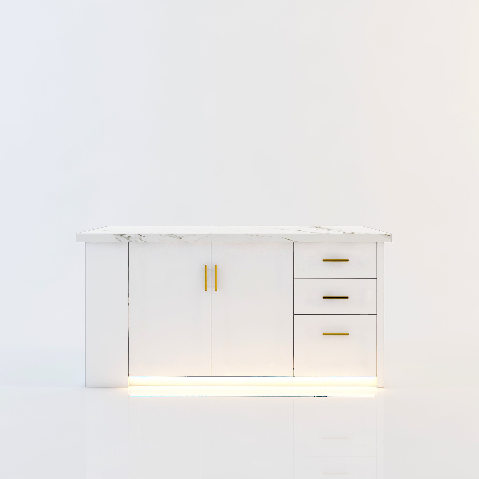 72 inch white Modern Kitchen island with Cabinets ,Bar, Electrical Outlet and Light