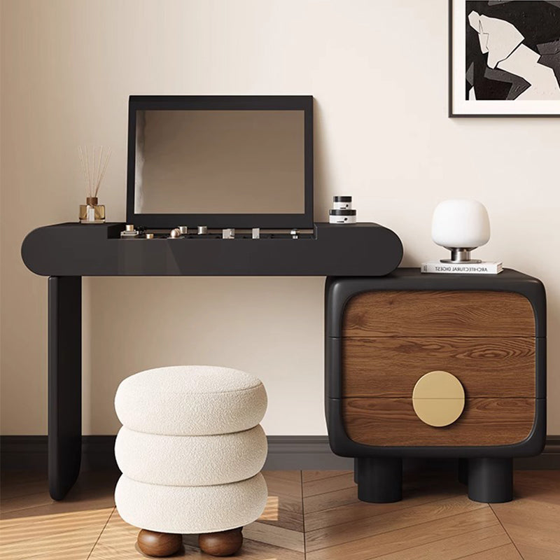 Mid-Century Modern Vanity Table with Flip Mirror, Extendable Desk & Storage Drawers