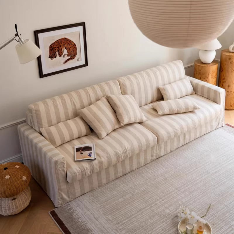 Mid-Century Modern 3-Seater Sofa – Deep Seat, Linen Upholstery, Tool-Free Assembly