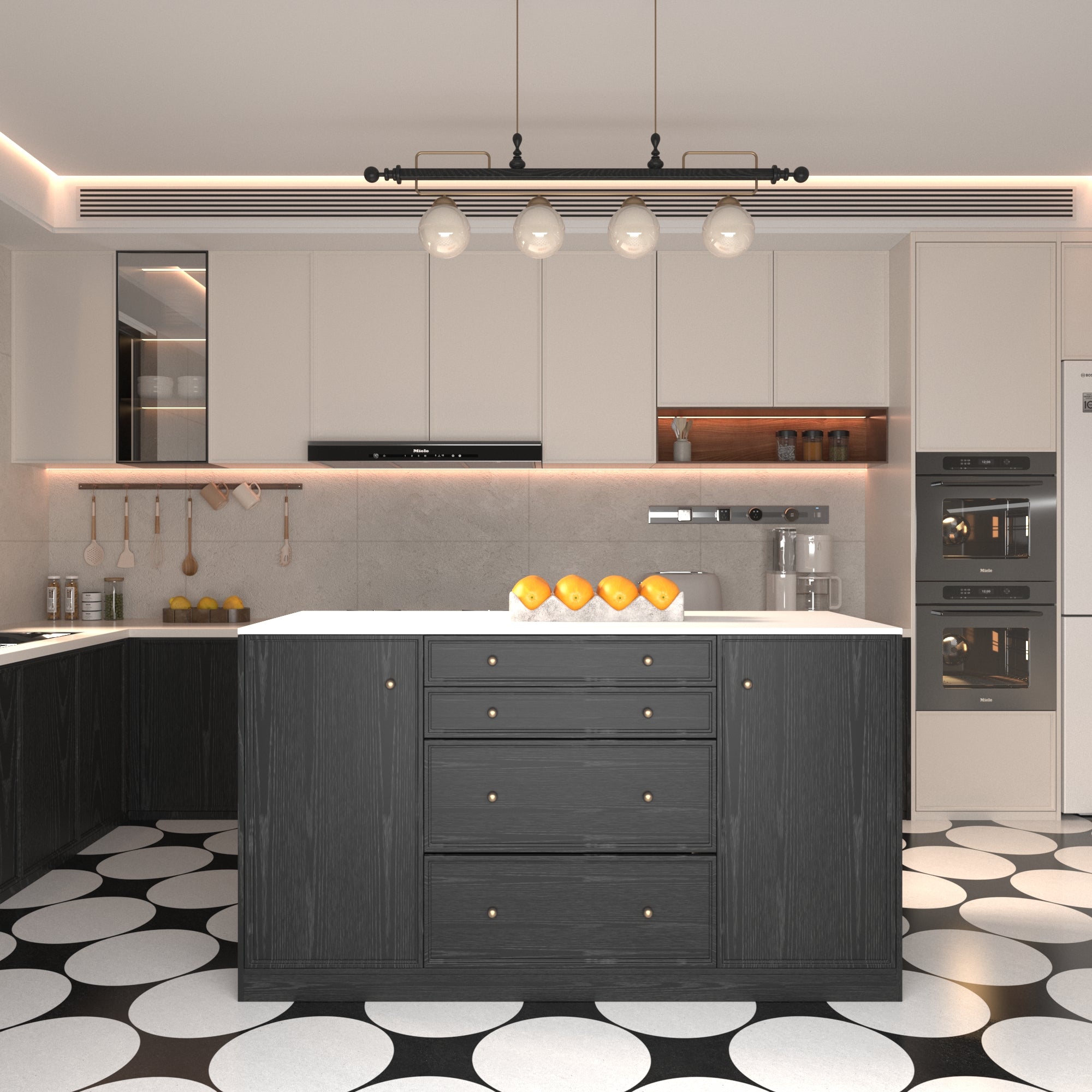 64"Mid-Century Style Kitchen Island with Sintered Stone Top