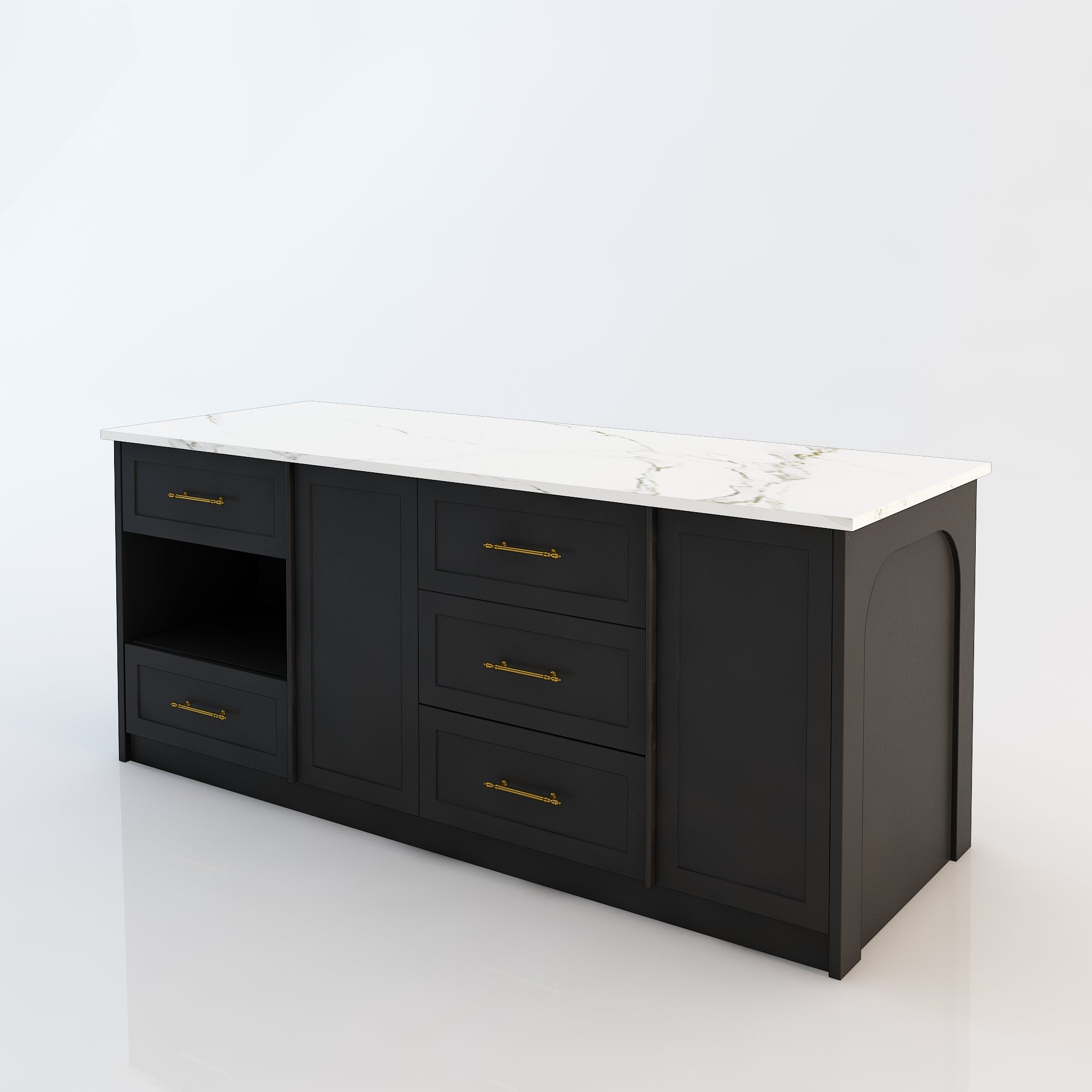 80 inch Large kitchen island with microwave shelf,For French and luxury spaces.