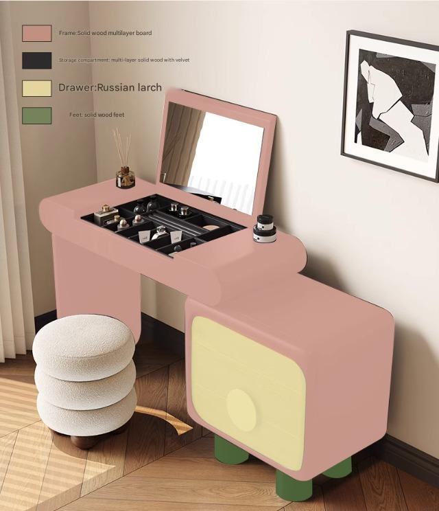 Mid-Century Modern Vanity Table with Flip Mirror, Extendable Desk & Storage Drawers
