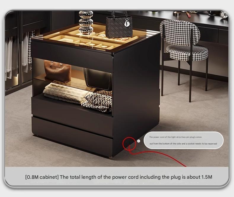 55" Glass Top Modern Dresser Walk-in Closet Island with Jewelry Storage and Light