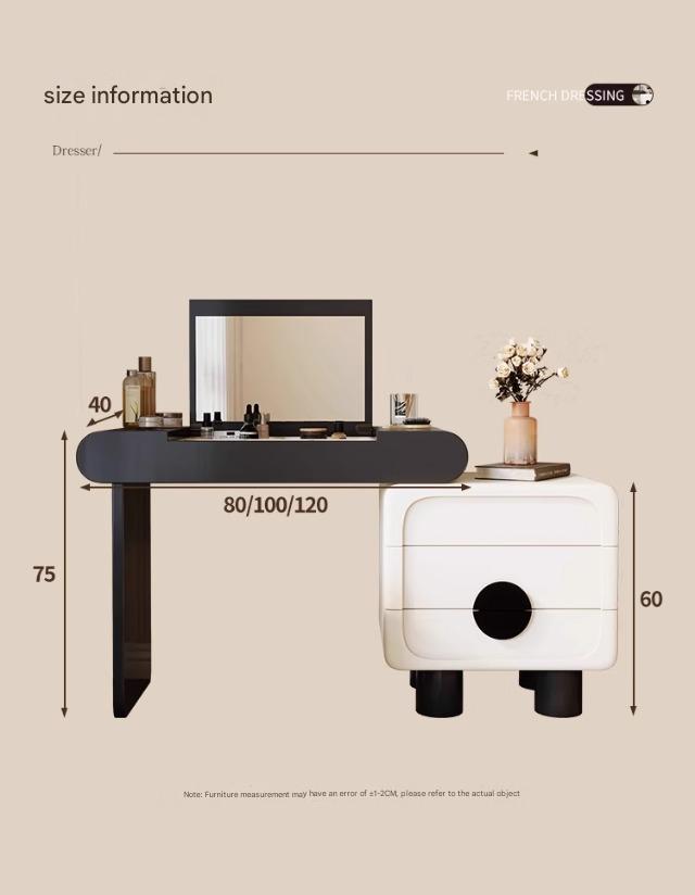 Mid-Century Modern Vanity Table with Flip Mirror, Extendable Desk & Storage Drawers
