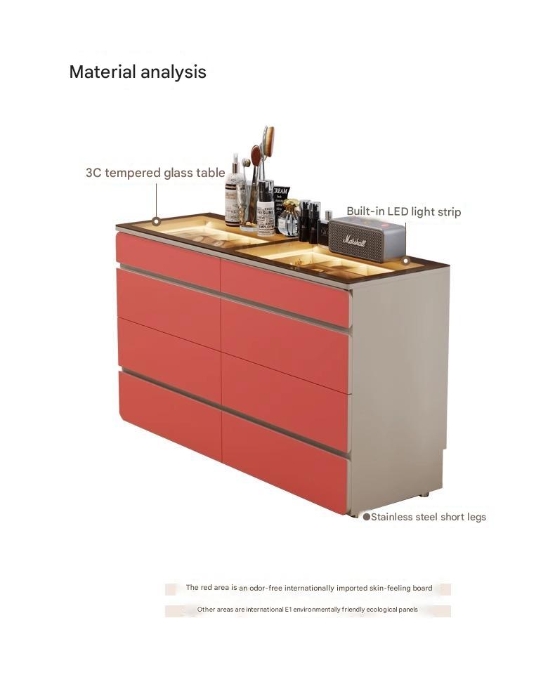 55" Glass Top Modern Dresser Walk-in Closet Island with Jewelry Storage and Light