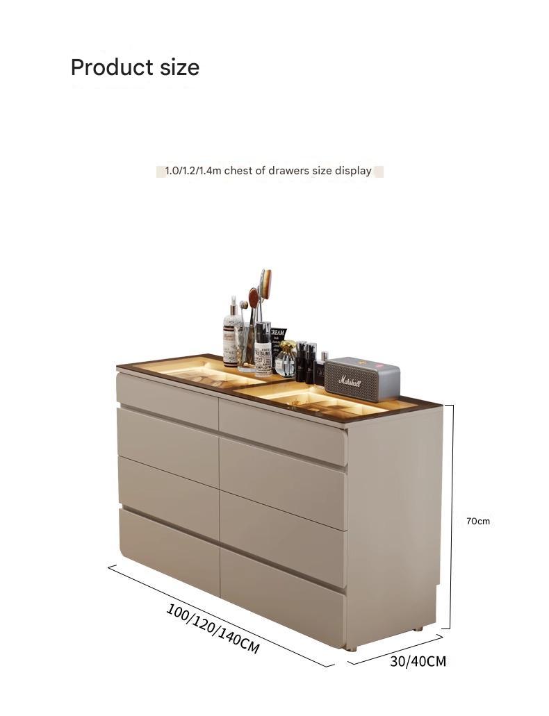 55" Glass Top Modern Dresser Walk-in Closet Island with Jewelry Storage and Light