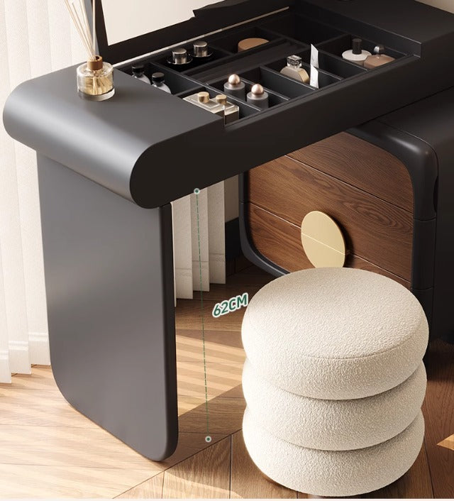 Mid-Century Modern Vanity Table with Flip Mirror, Extendable Desk & Storage Drawers