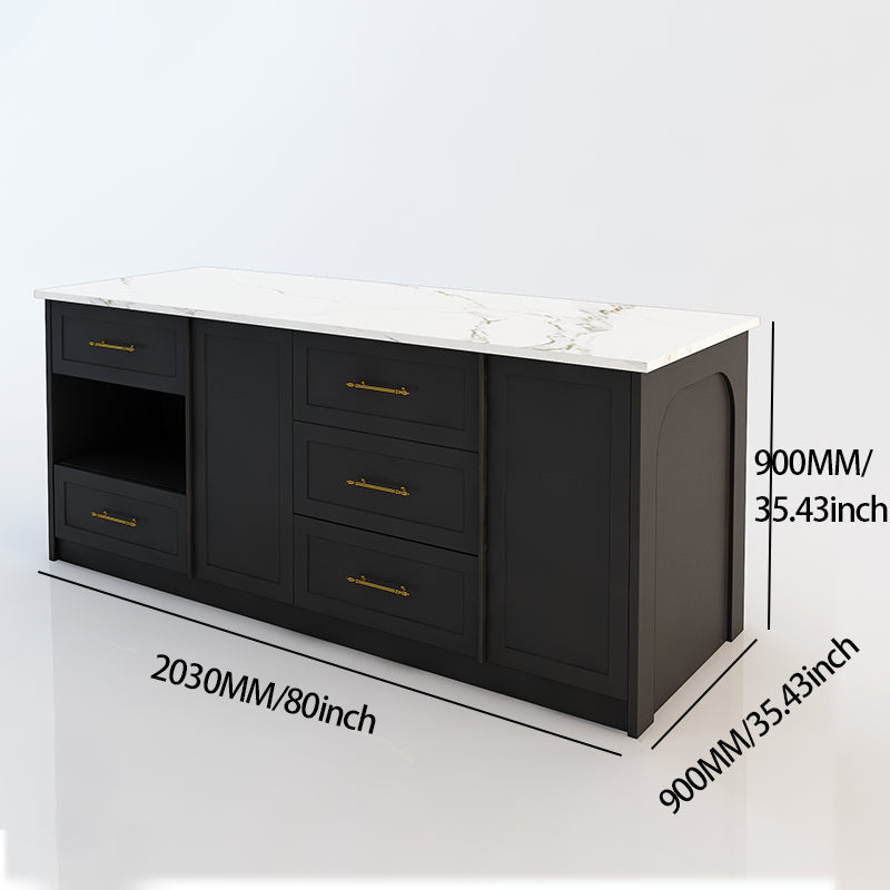 80 inch Large kitchen island with microwave shelf,For French and luxury spaces.