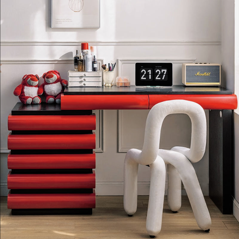 Modern Adjustable Vanity Desk with 5 Drawers – Expandable Makeup Vanity for Women & Girls | Red/Pink & Black