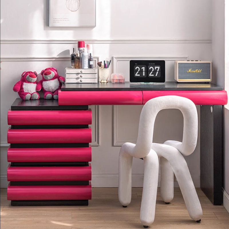 Modern Adjustable Vanity Desk with 5 Drawers – Expandable Makeup Vanity for Women & Girls | Red/Pink & Black