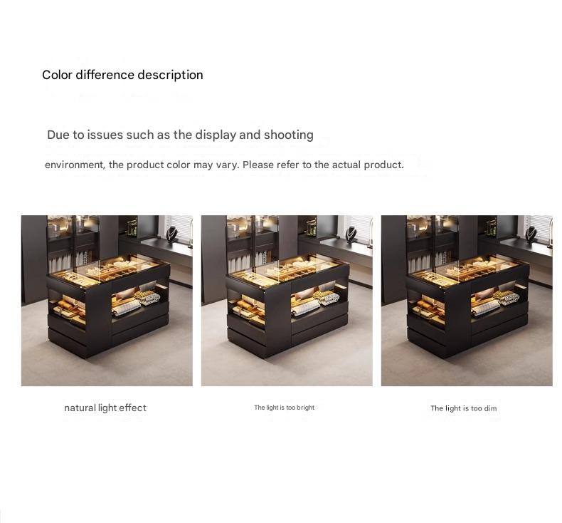 55" Glass Top Modern Dresser Walk-in Closet Island with Jewelry Storage and Light