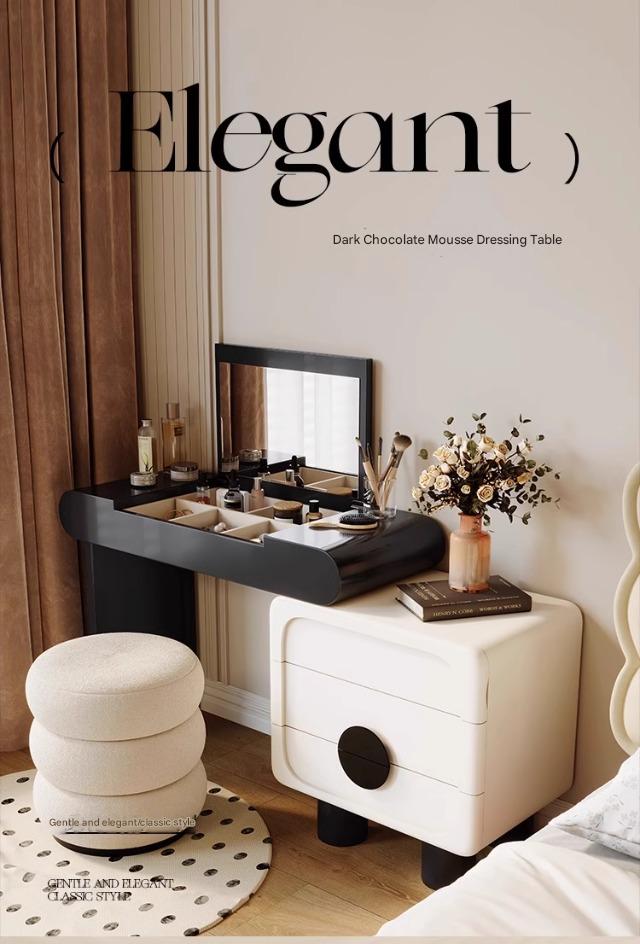 Mid-Century Modern Vanity Table with Flip Mirror, Extendable Desk & Storage Drawers