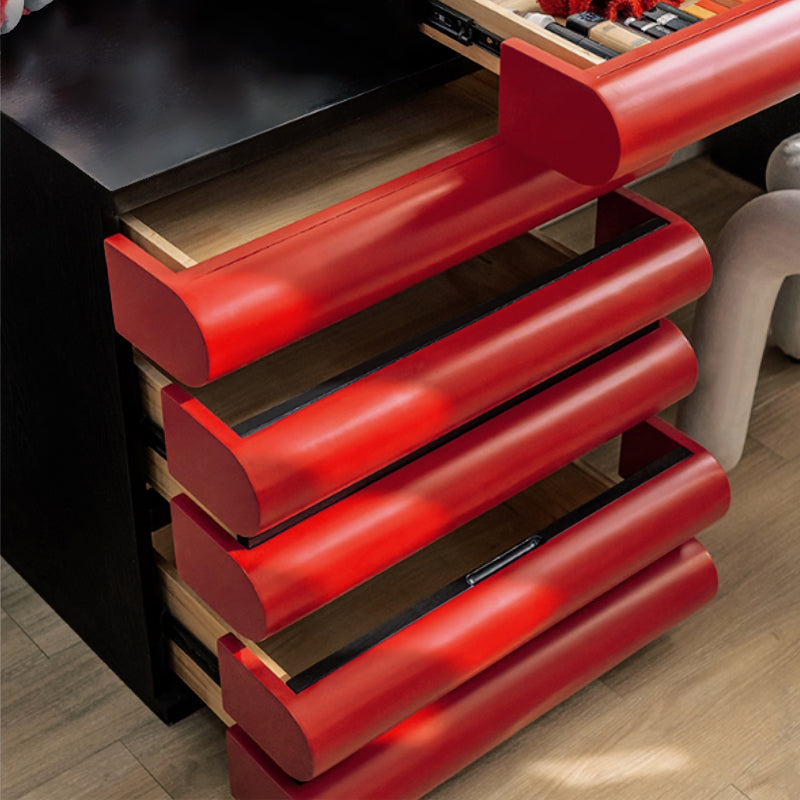 Modern Adjustable Vanity Desk with 5 Drawers – Expandable Makeup Vanity for Women & Girls | Red/Pink & Black