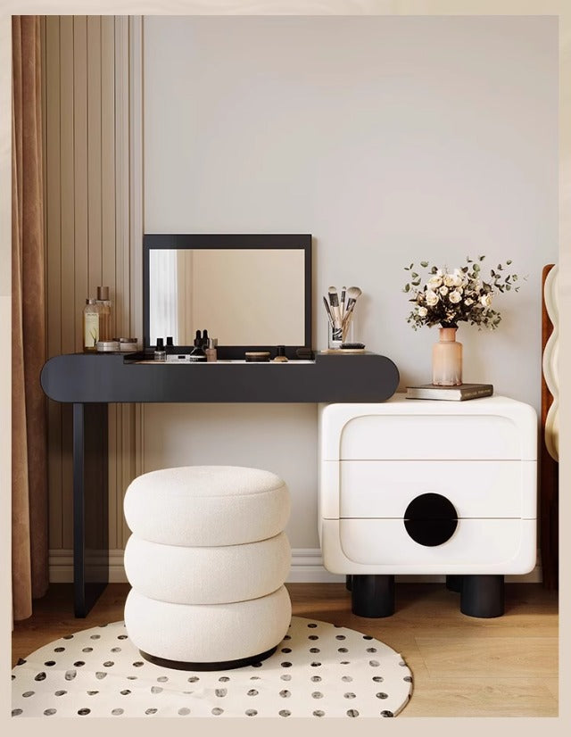 Mid-Century Modern Vanity Table with Flip Mirror, Extendable Desk & Storage Drawers
