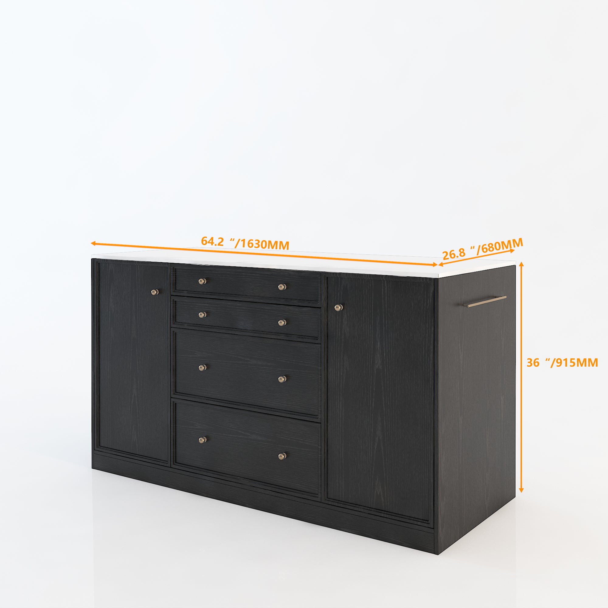 64"Mid-Century Style Kitchen Island with Sintered Stone Top