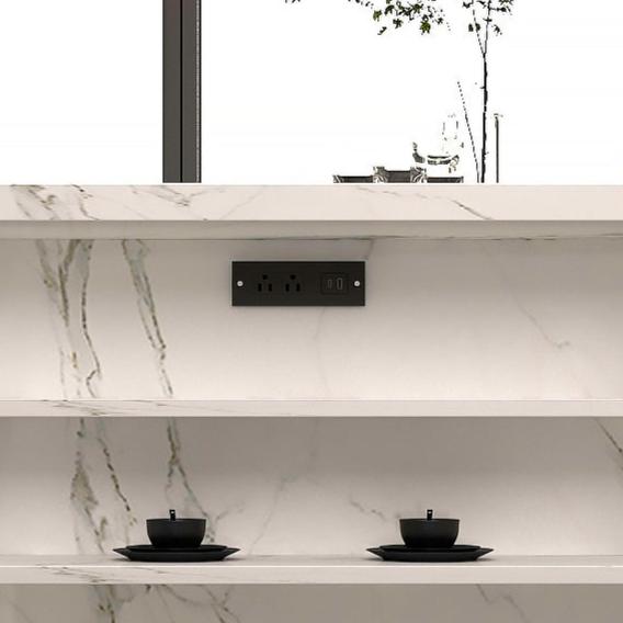 72 inch white Modern Kitchen island with Cabinets ,Bar, Electrical Outlet and Light