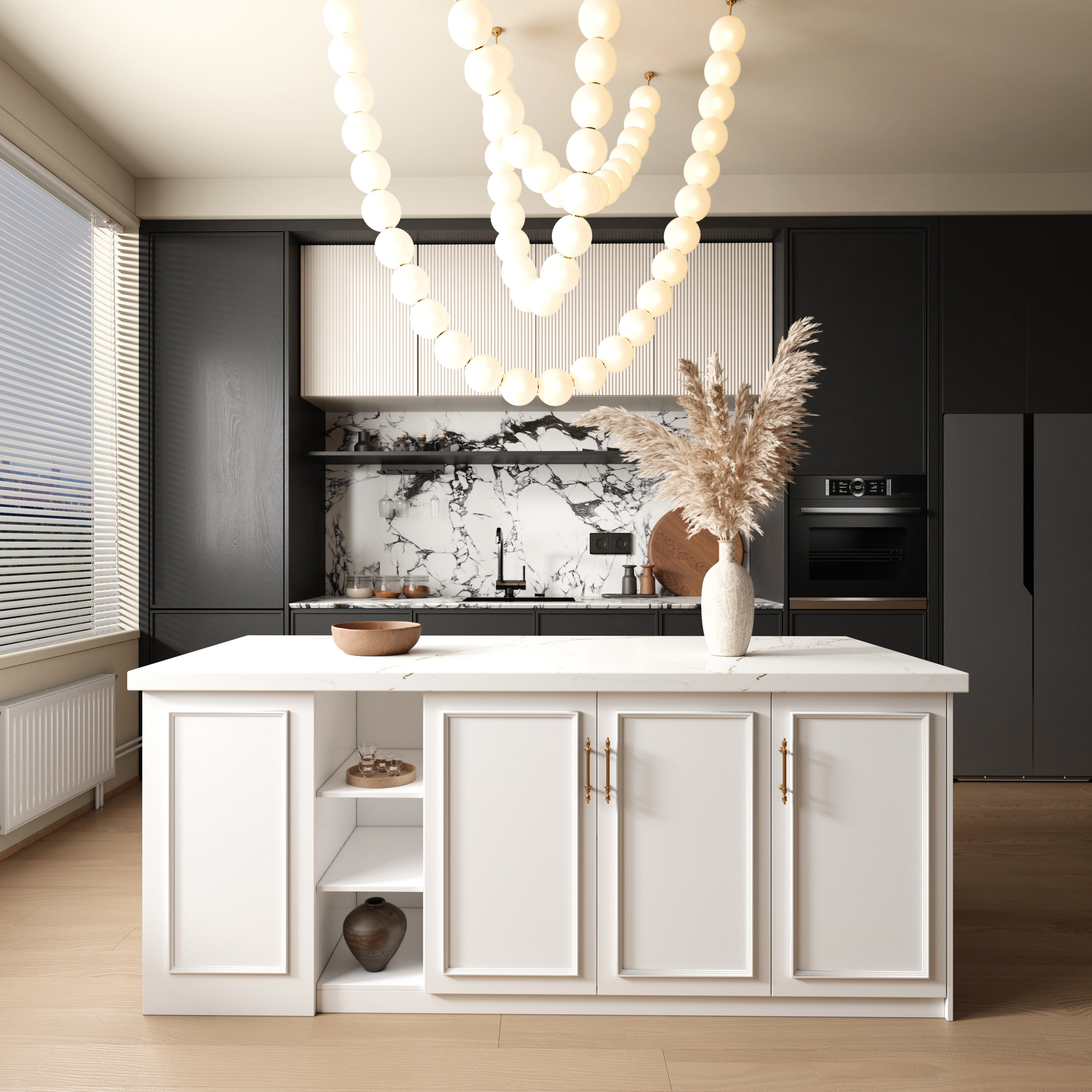 80 Inch Unique Large Kitchen Island with Storage that Seats for Four People.