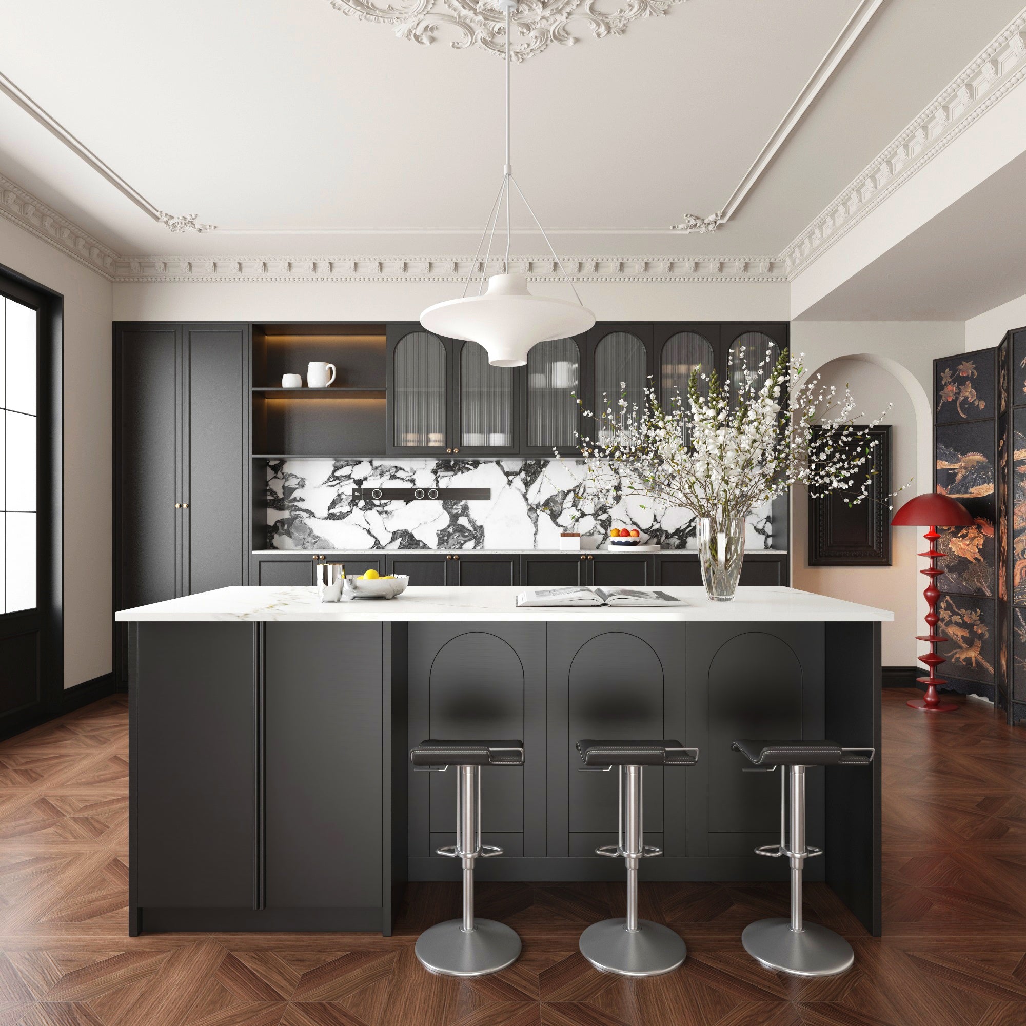 80 inch Large kitchen island with microwave shelf,For French and luxury spaces.