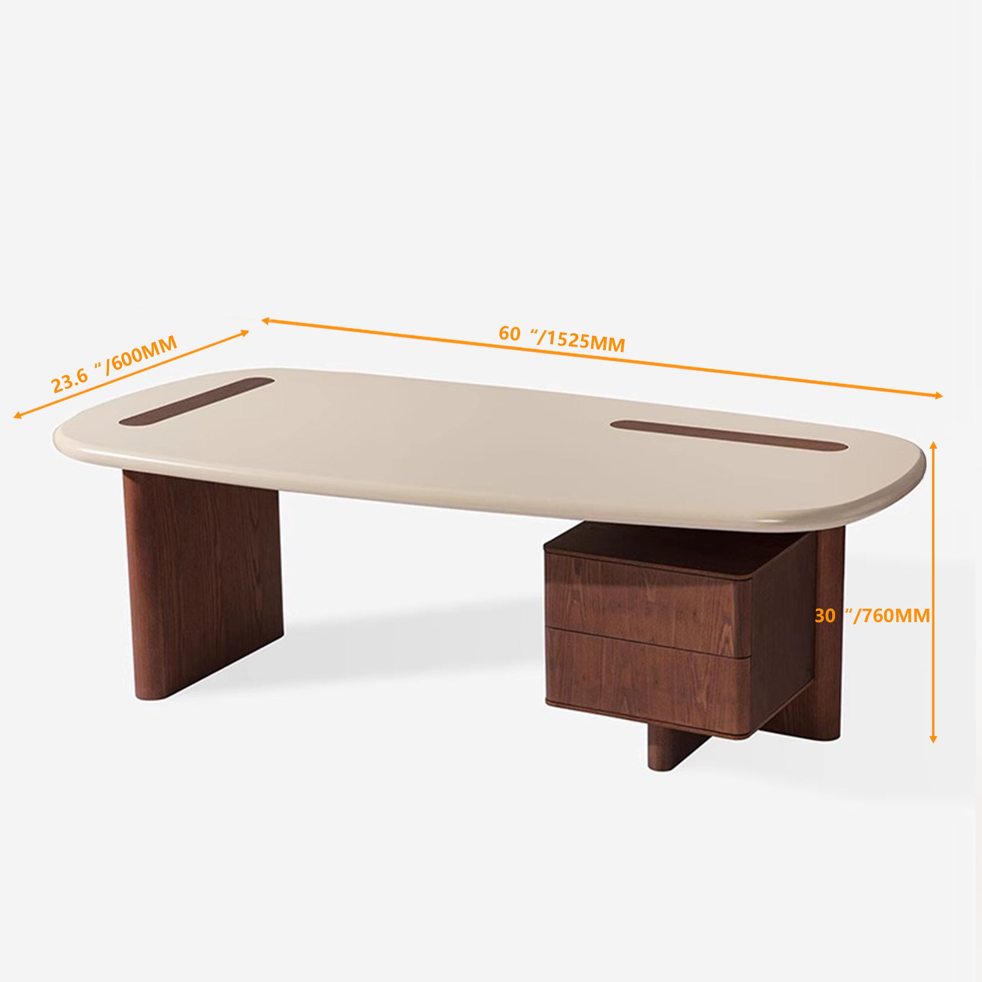 Mid-Century Modern Walnut Desk – Rounded Edge Writing Table with Drawers for Home Office