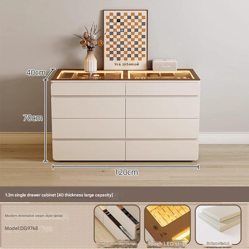 55" Glass Top Modern Dresser Walk-in Closet Island with Jewelry Storage and Light