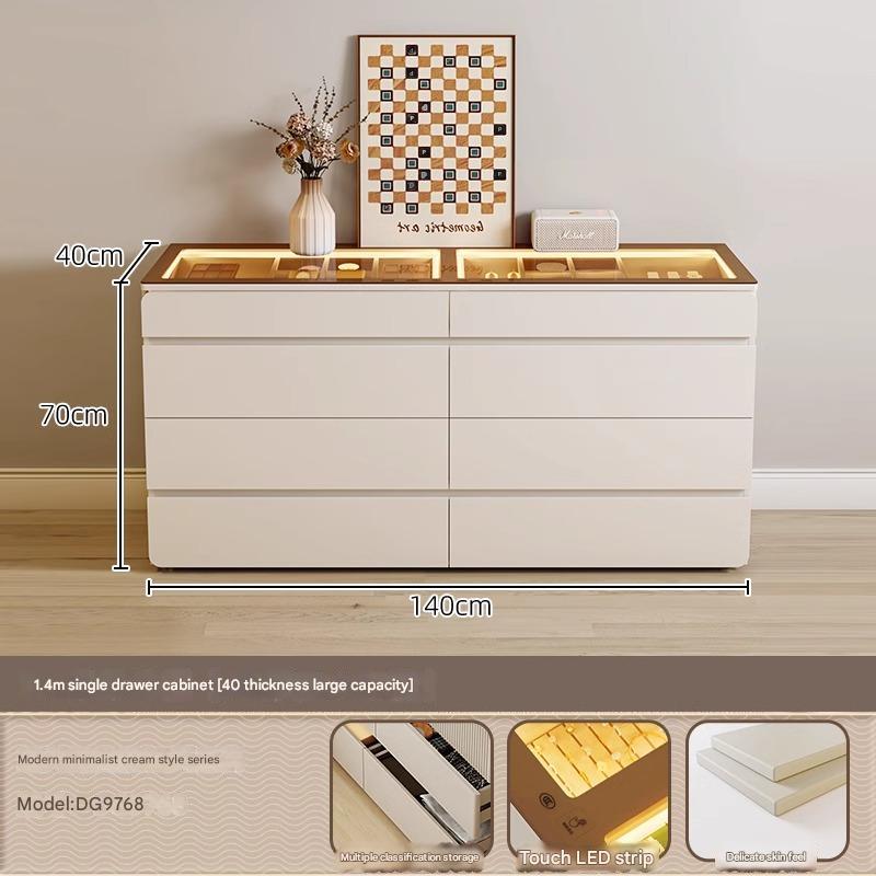 55" Glass Top Modern Dresser Walk-in Closet Island with Jewelry Storage and Light