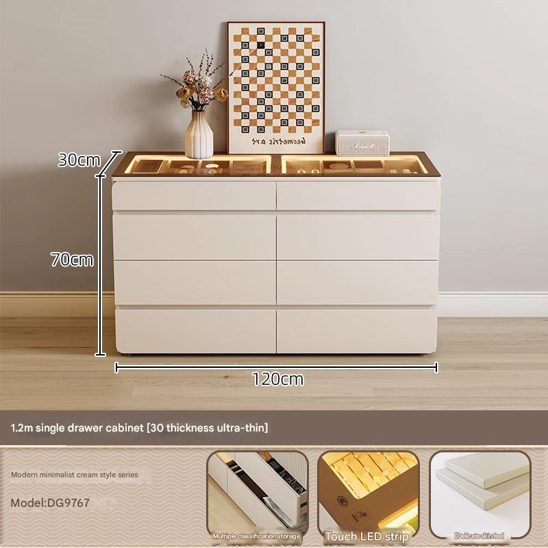 55" Glass Top Modern Dresser Walk-in Closet Island with Jewelry Storage and Light