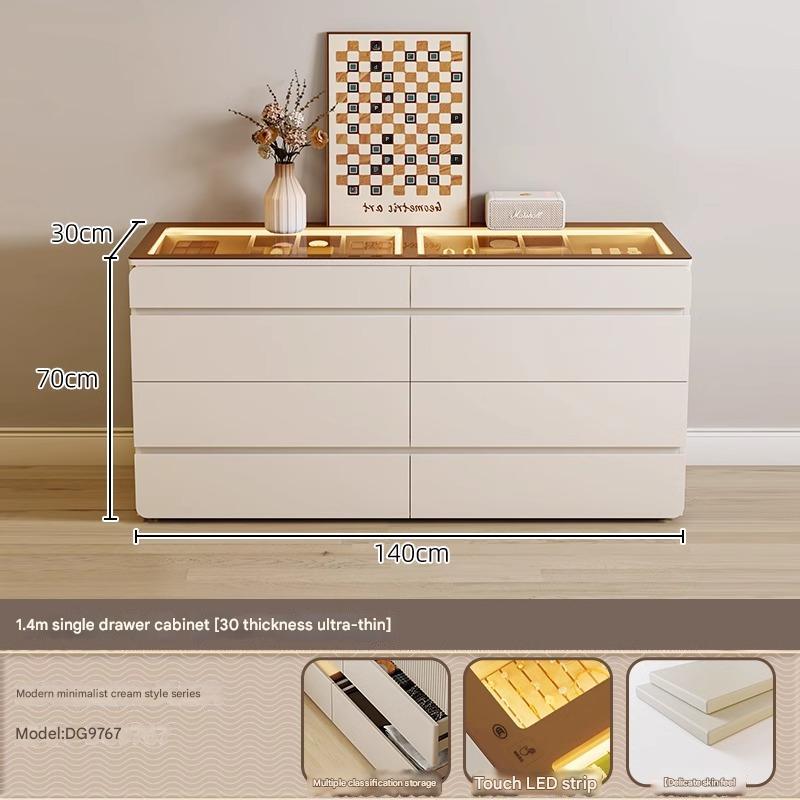 55" Glass Top Modern Dresser Walk-in Closet Island with Jewelry Storage and Light