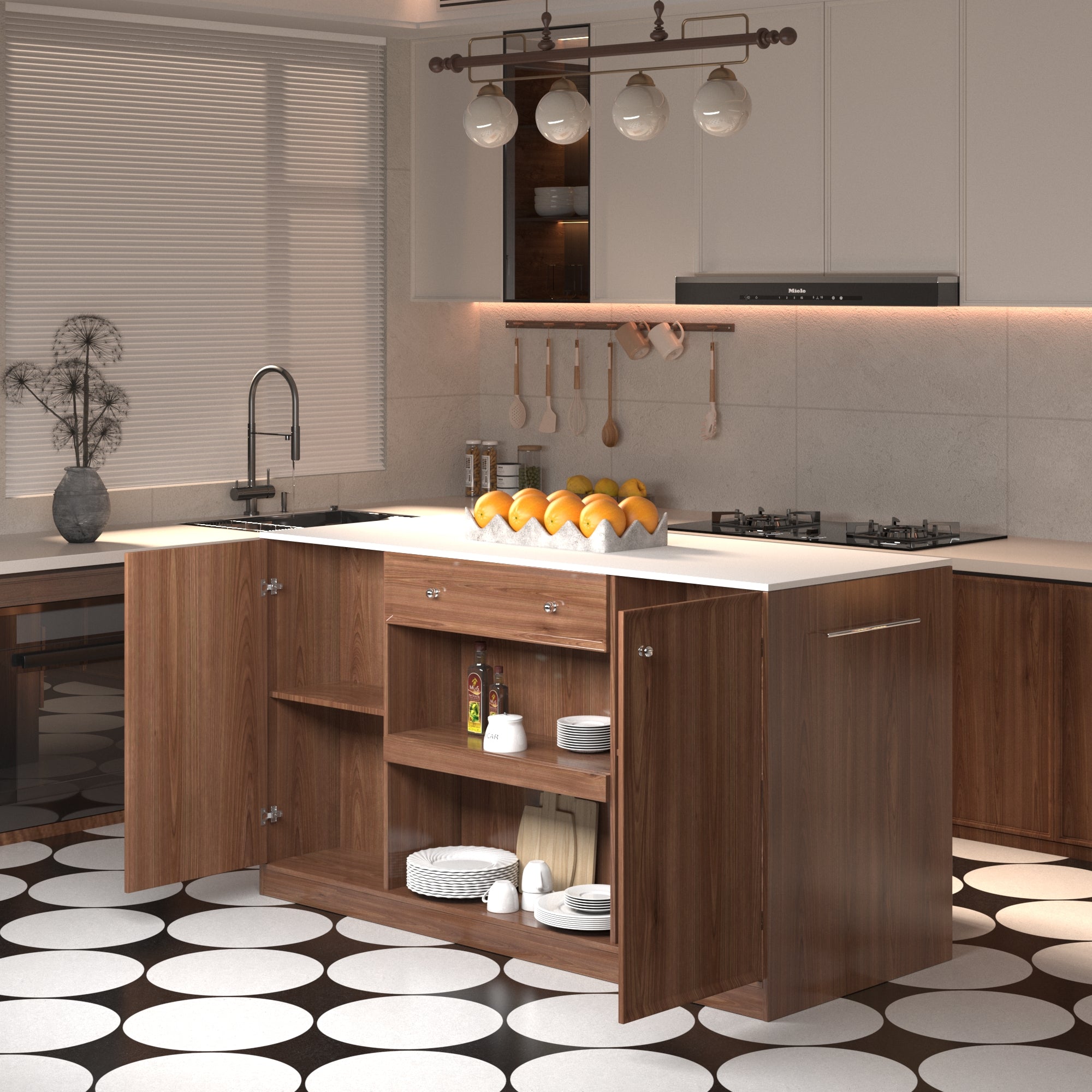 64“Small Kitchen Island with Expandable Dining table and Hidden Storage