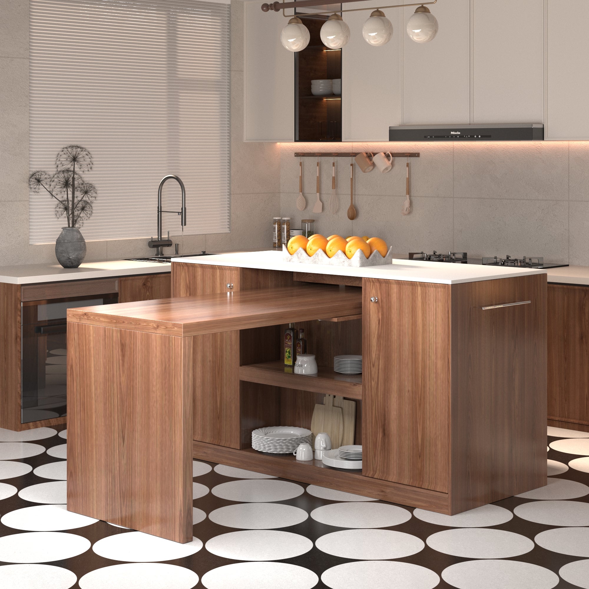 64“Small Kitchen Island with Expandable Dining table and Hidden Storage