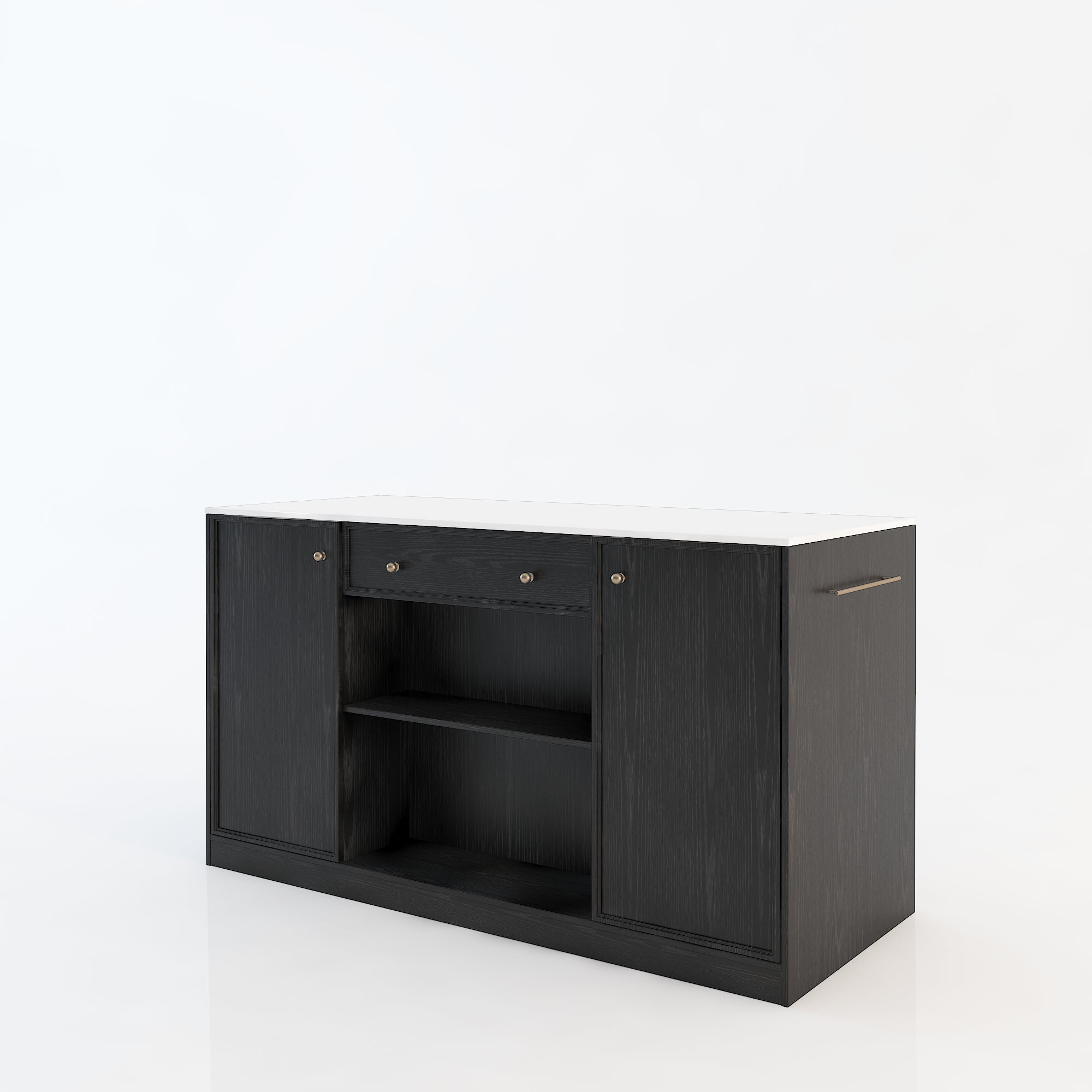 64"Mid-Century Style Kitchen Island with Sintered Stone Top