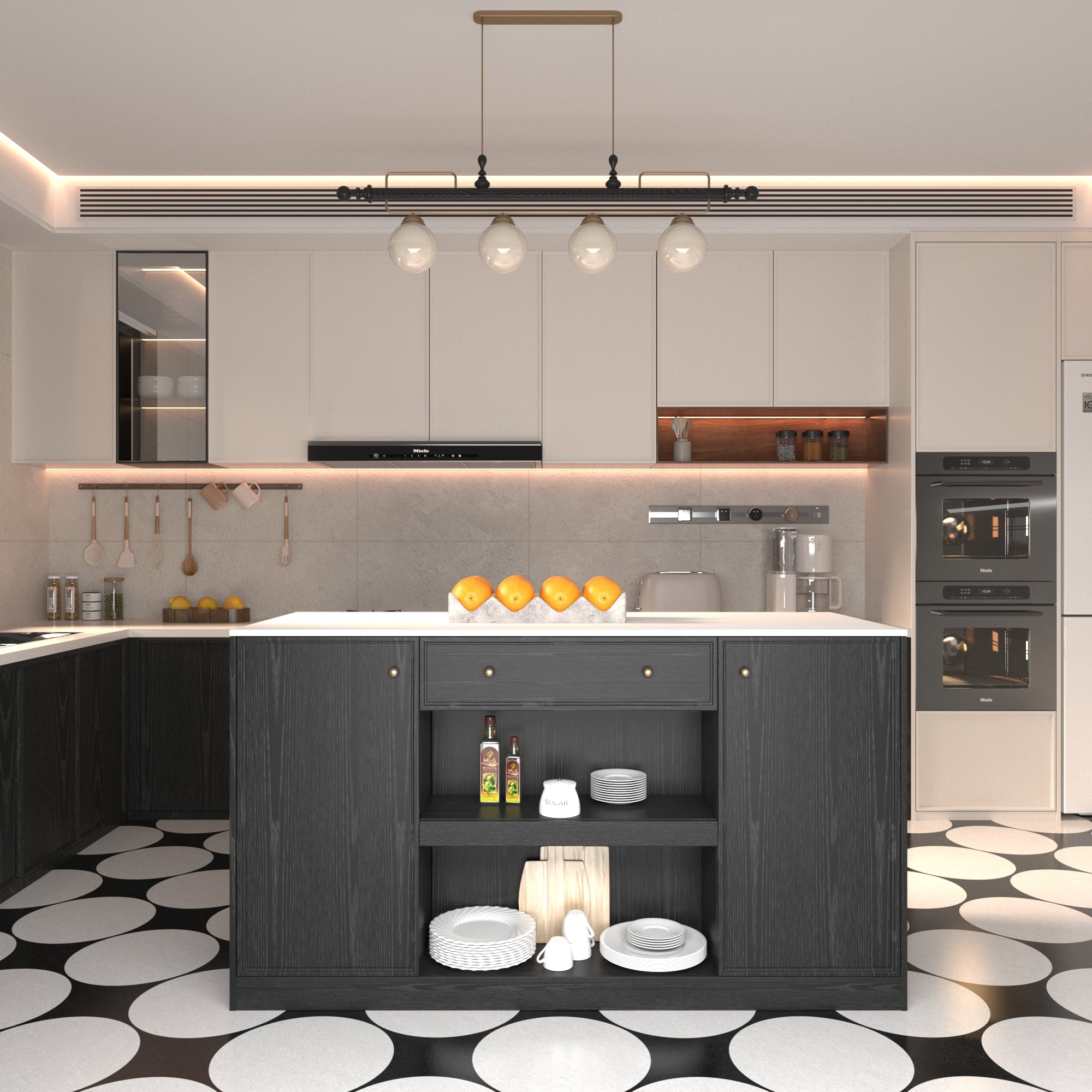 64"Mid-Century Style Kitchen Island with Sintered Stone Top