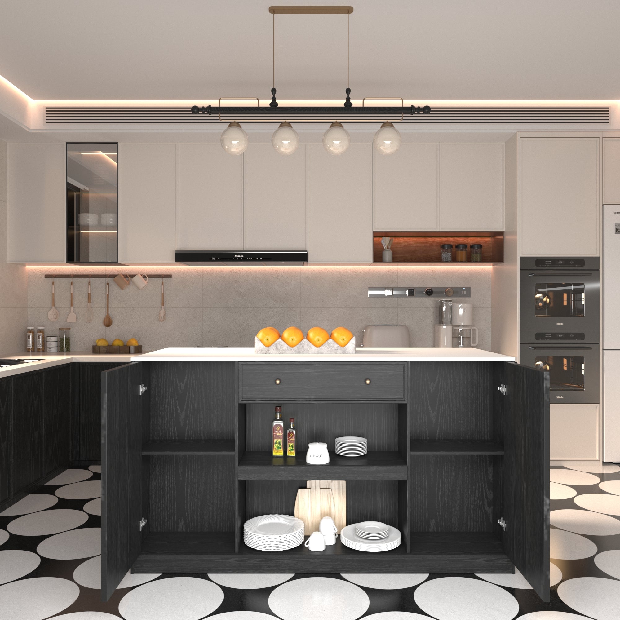 64"Mid-Century Style Kitchen Island with Sintered Stone Top