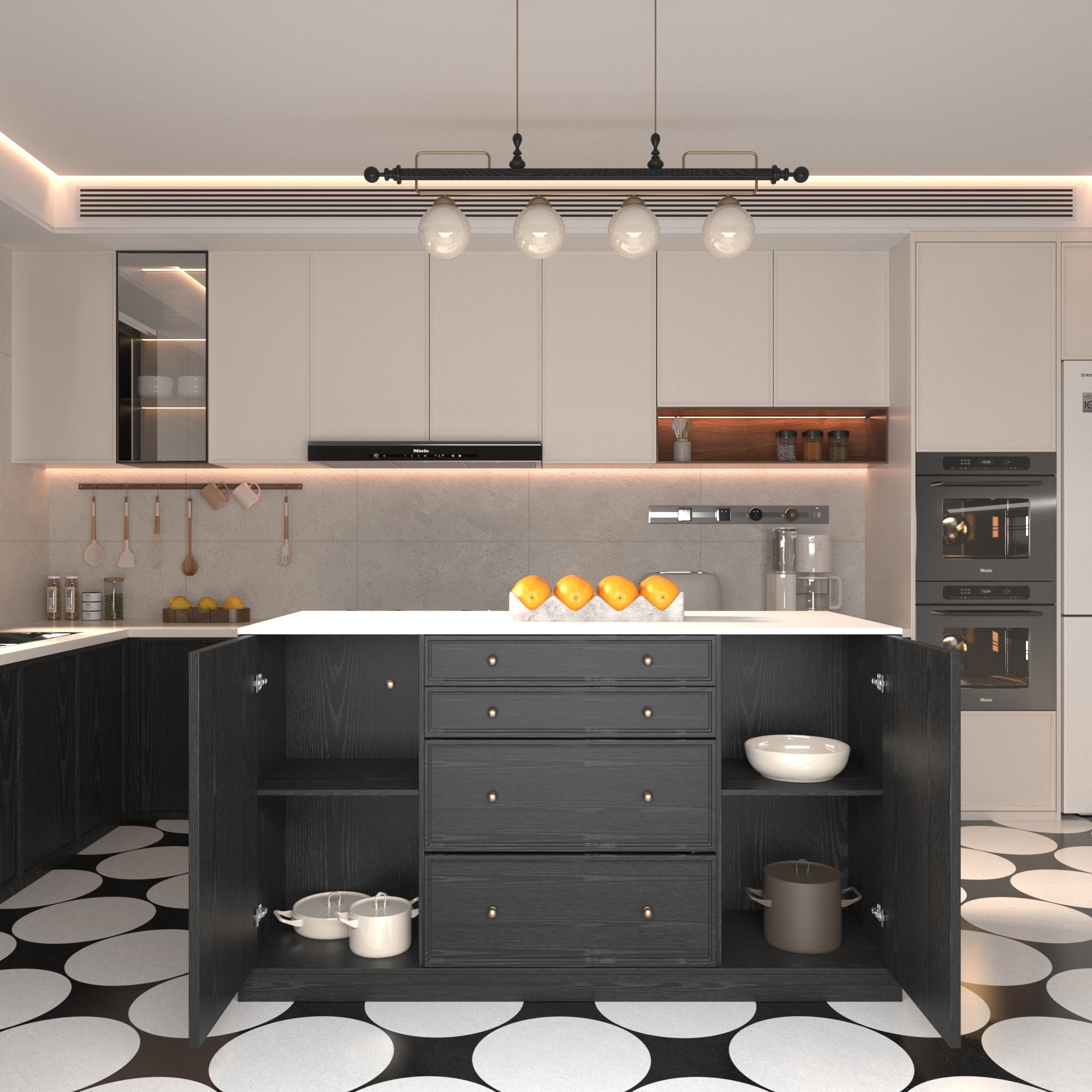 64"Mid-Century Style Kitchen Island with Sintered Stone Top