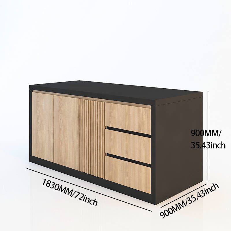 72 Inch Waterfall Modern Kitchen Island Wood Grain Finish with Black top