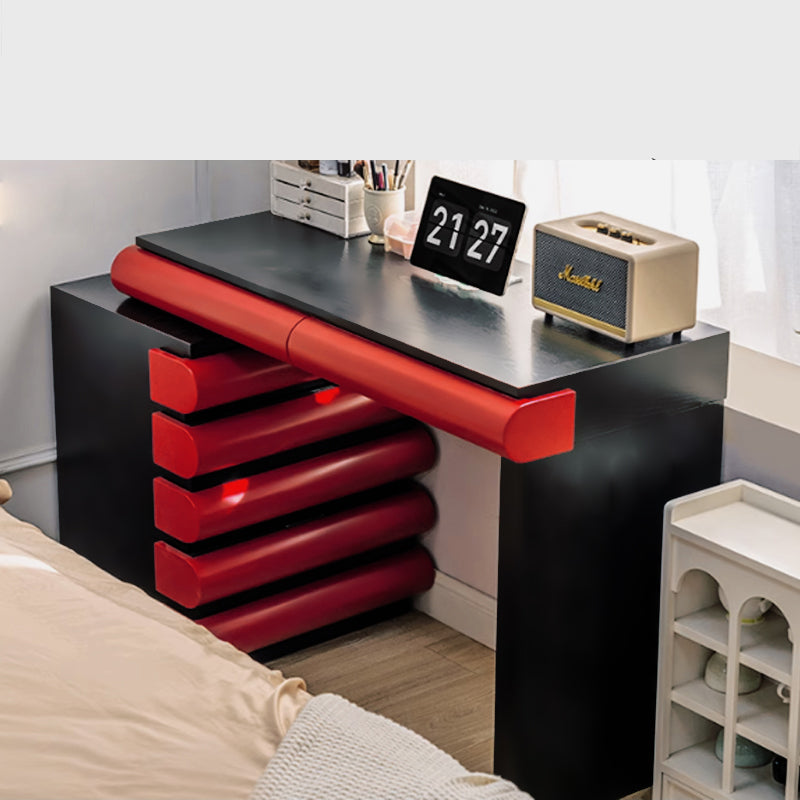 Modern Adjustable Vanity Desk with 5 Drawers – Expandable Makeup Vanity for Women & Girls | Red/Pink & Black