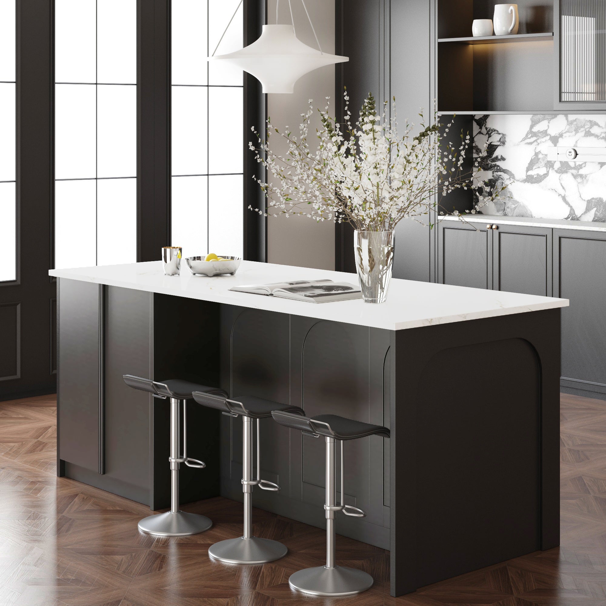 80 inch Large kitchen island with microwave shelf，For French and luxury spaces.